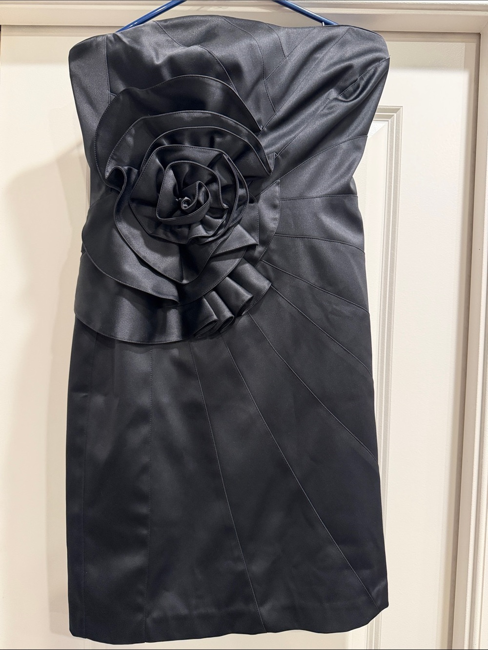 Stunning White House Black Market Strapless Black Cocktail Dress with Rosette